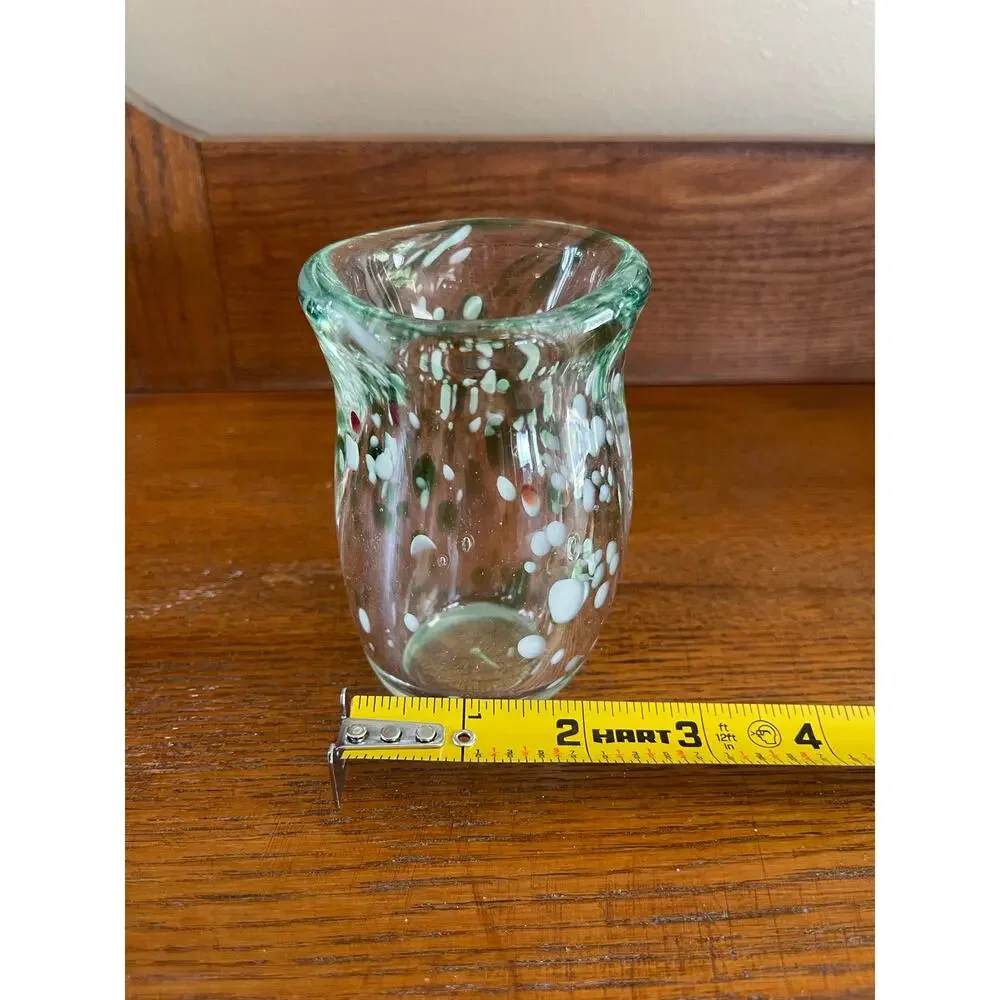 Art Glass Hand Blown Heavy Glass Vase Green & White Swirl 4